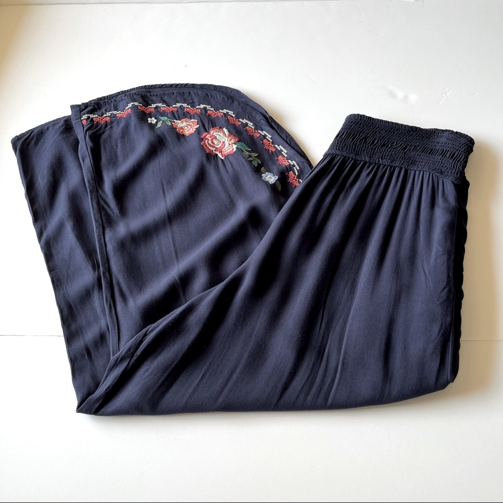 Embroidered Cropped Wide Leg Beach Pants